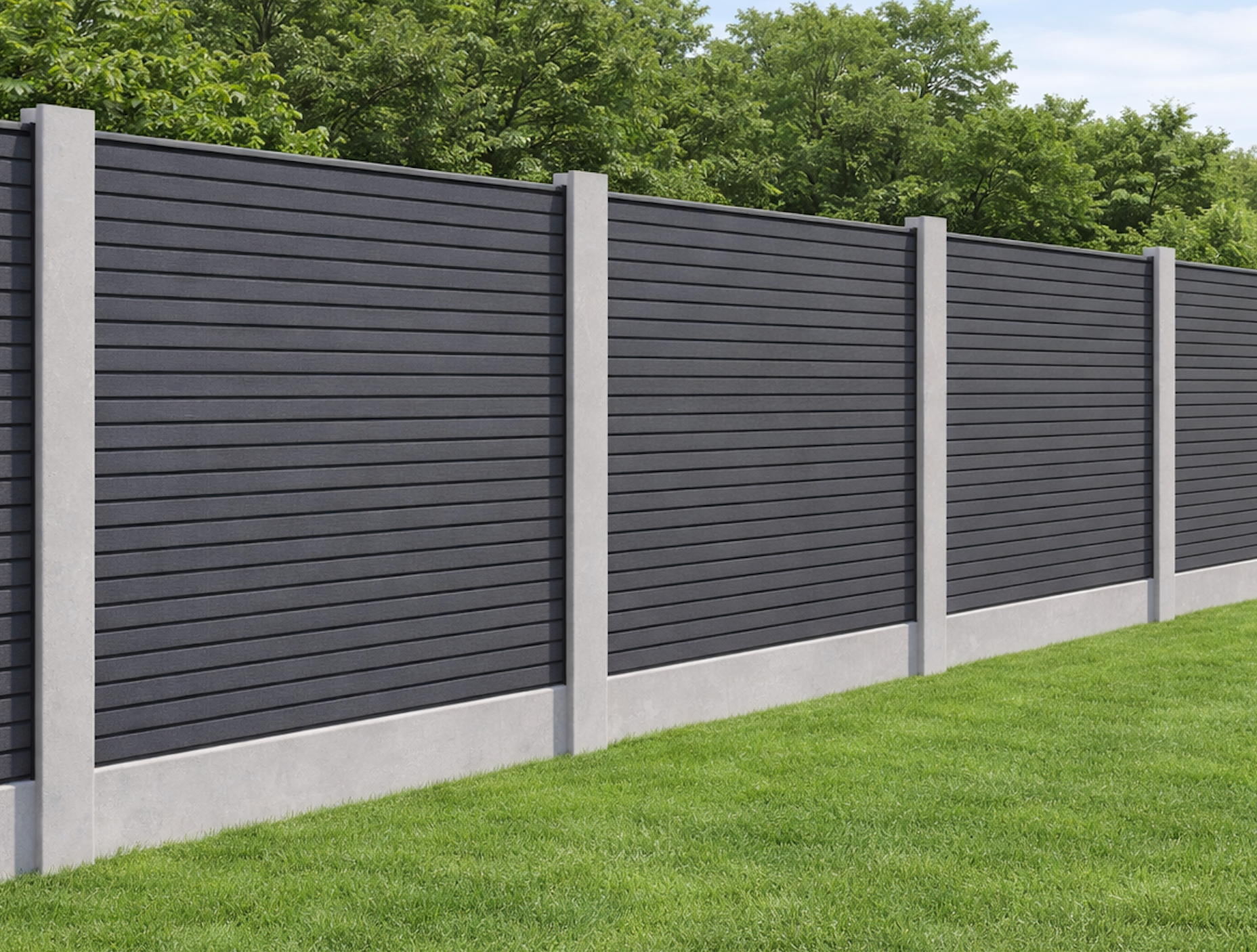 Fine Line Slatted Fence Panel Set into existing concrete posts  - 1.8 Height (Anthracite Grey)